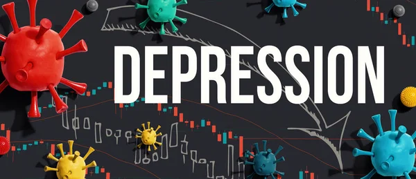 Depression theme with viruses and stock price charts