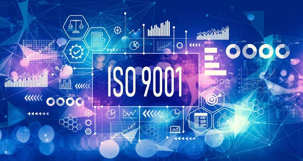 Koncept ISO 9001 se světelným pozadím technologie — Stock fotografie