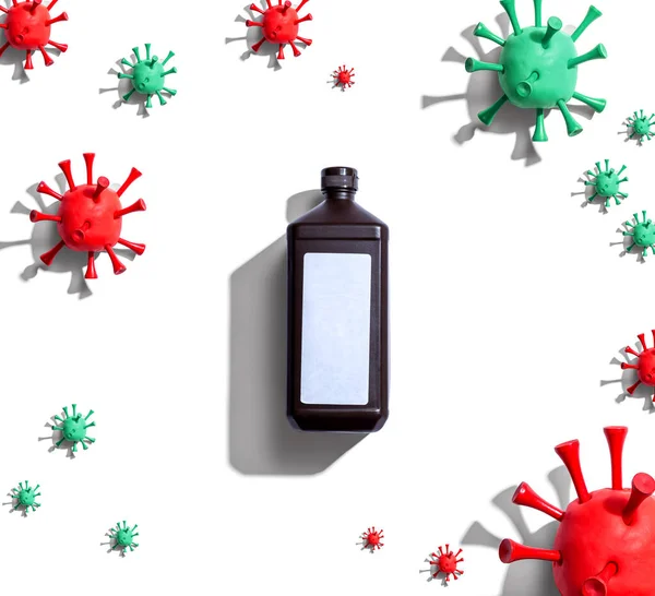 Garrafa de álcool com epidemia viral tema influenza — Fotografia de Stock