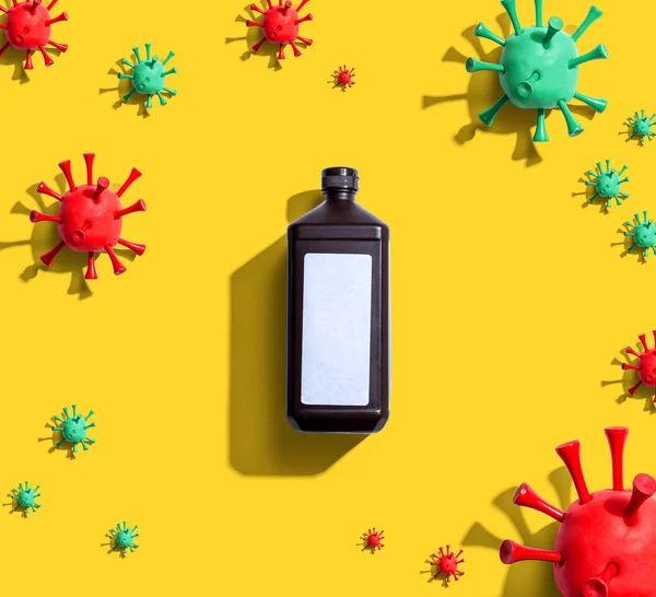 Alkoholflasche mit Thema Virusgrippe — Stockfoto