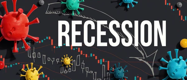 Rezessionsthema mit Viren und Kurscharts — Stockfoto