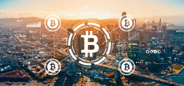 Bitcoin thema met het centrum van San Francisco — Stockfoto