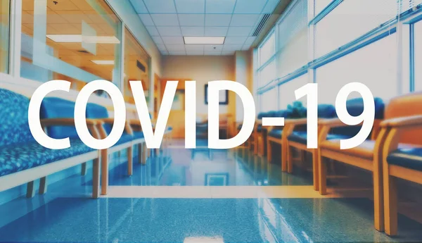 COVID-19 thème avec un fond de salle d'attente médicale — Photo