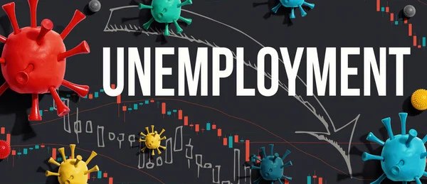Arbetslöshetstema med virus och kursdiagram — Stockfoto