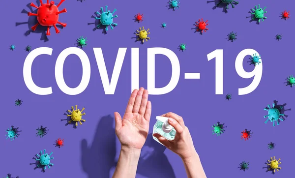 Θέμα COVID-19 με απολυμαντικό χεριών — Φωτογραφία Αρχείου