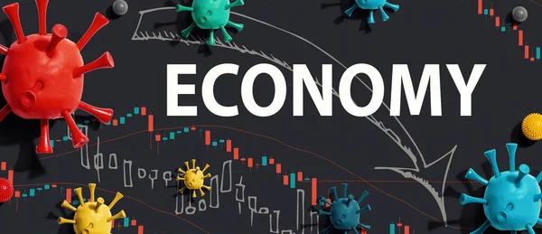 Ekonomi tema med virus och kursdiagram — Stockfoto