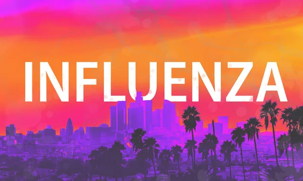 Influenza theme with downtown Los Angeles skyscrapers — Stock Photo, Image