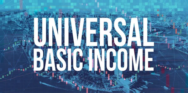 Universal Basic Income tema med Manhattan New York City — Stockfoto