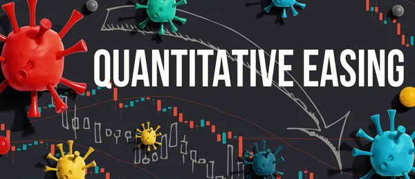 Tema quantitative easing con virus e grafici dei prezzi delle azioni — Foto Stock