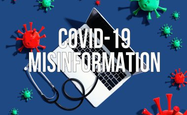 Covid-19 Misinformation theme with stethoscope and laptop clipart