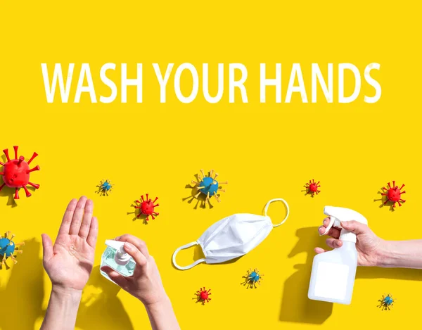 Wash your hand theme with viral and hygiene objects — Stock Photo, Image