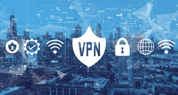 VPN concept with downtown Chicago — Stock fotografie