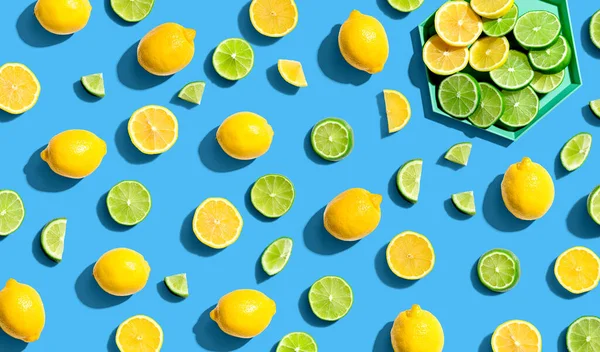 Limões e limões frescos vista aérea — Fotografia de Stock