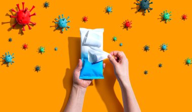 Koronavirüs konseptiyle dezenfekte edici.