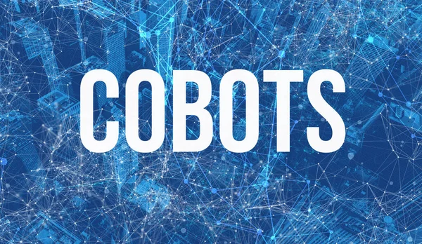 Cobots theme with abstract cityscape — Stock Photo, Image