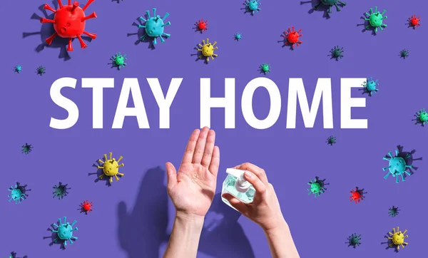 Stay home theme with hand sanitizer