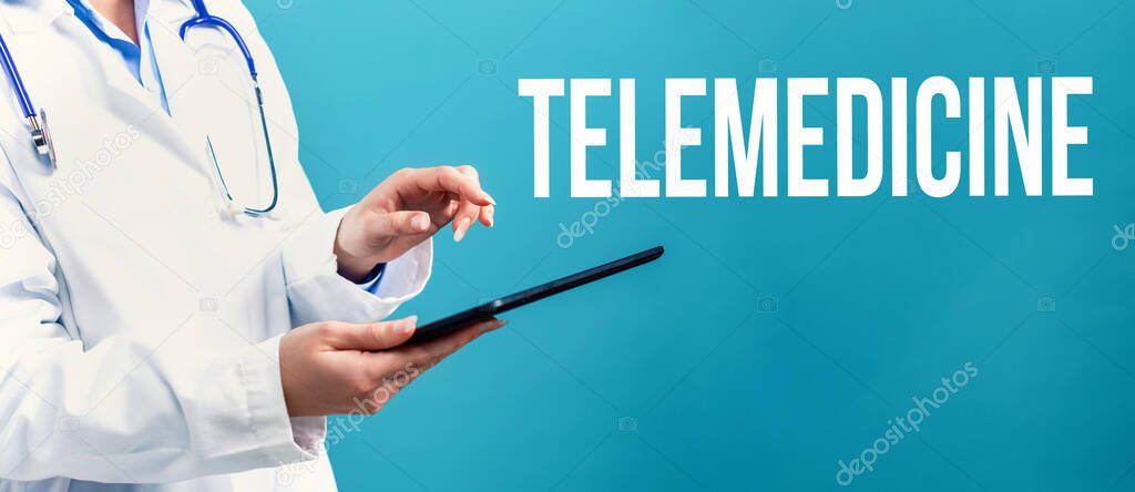 Telemedicine theme with a doctor using a tablet