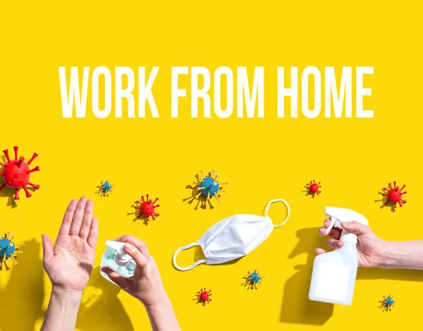 Work From Home thema met virale en hygiënische objecten — Stockfoto