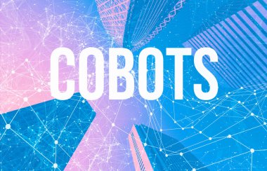 Cobots theme with abstract patterns and skyscrapers clipart