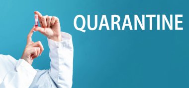 Laboratuvar şişesi tutan bir doktorla karantina teması