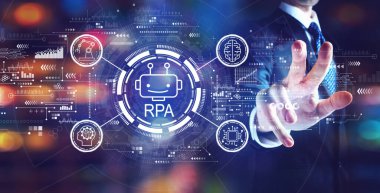 İş adamıyla robotik işlem otomasyon kavramı