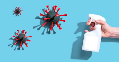 Salgın hastalıklı sprey şişesi konsepti