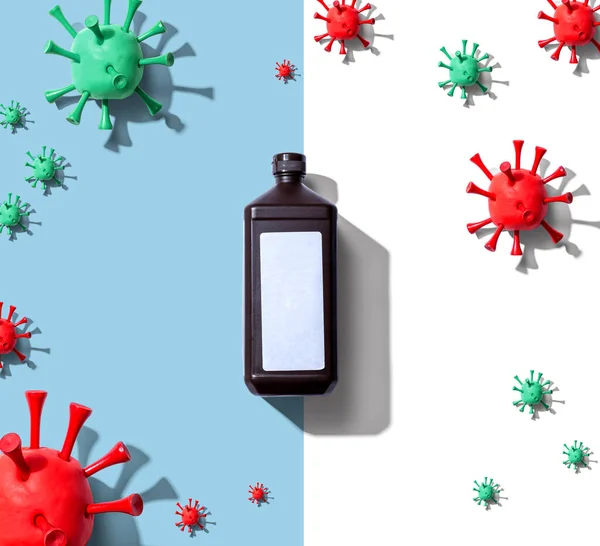 Butelka z alkoholem z tematem epidemii wirusowej grypy — Zdjęcie stockowe