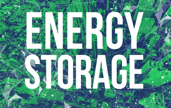 Tema Energy Storage con patrones de red abstractos y rascacielos de Manhattan —  Fotos de Stock