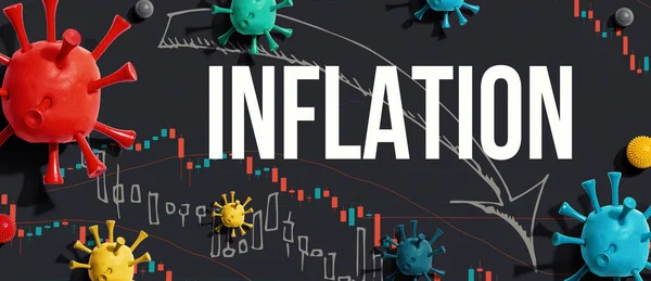 Тема инфляции с вирусами и ценовыми графиками акций — стоковое фото
