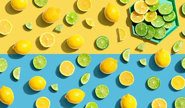 新鮮なレモンとライムのオーバーヘッドビュー — ストック写真
