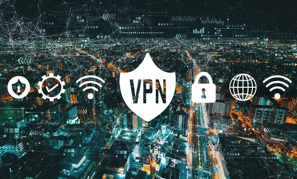 Concept VPN avec paysage urbain nocturne — Photo