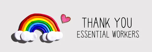 Thank You Essential Workers message with rainbow and heart — Stock Photo, Image