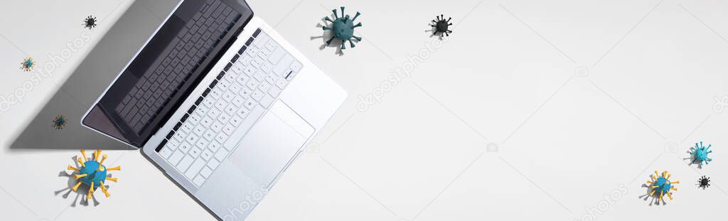 Laptop computer with epidemic influenza concept