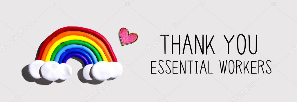 Thank You Essential Workers message with rainbow and heart