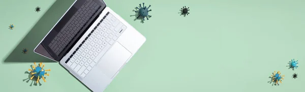 Laptop computer with epidemic influenza concept