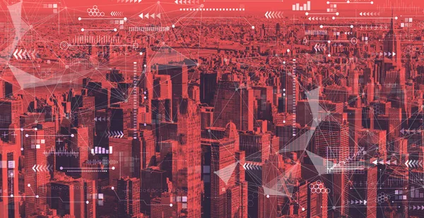 Pantalla tecnológica con la ciudad de Nueva York — Foto de Stock