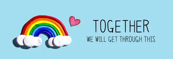 Juntos superaremos este mensaje con arco iris y corazón — Foto de Stock