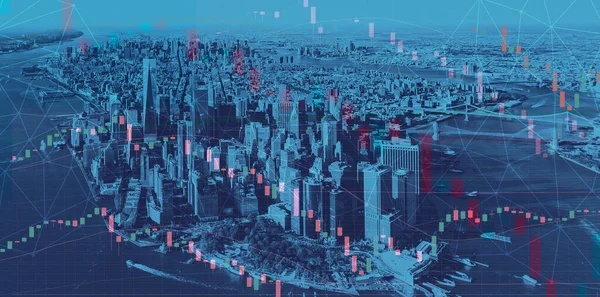 Тема краху фондового ринку з Manhattan NY skyscrapers — стокове фото