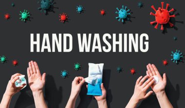 Viral ve hijyen objeleriyle el yıkama teması