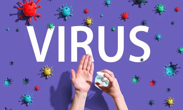 Tema del virus con desinfectante de manos — Foto de Stock