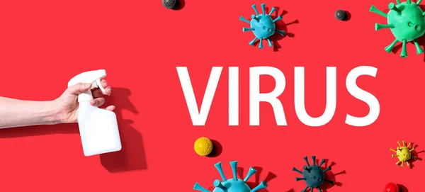 Tema del virus con spray desinfectante — Foto de Stock