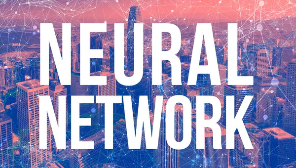 Thème de réseau neuronal avec des modèles de réseau abstraits et des gratte-ciel — Photo