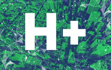 İnsanlık Artı soyut ağ şablonları ve Manhattan gökdelenleri teması