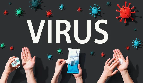 Tema del virus con objetos virales e higiénicos — Foto de Stock