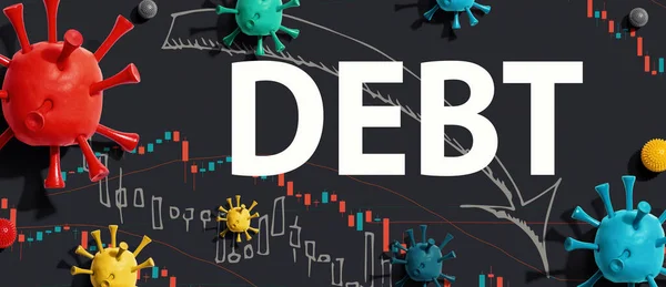 Tema de la deuda con virus y gráficos de precios de las acciones — Foto de Stock