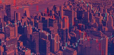 Stock market crash theme with NYC skyscrapers clipart