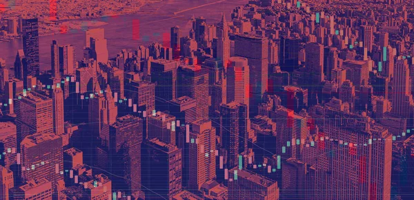 Stock market crash theme with NYC skyscrapers — Stock Photo, Image