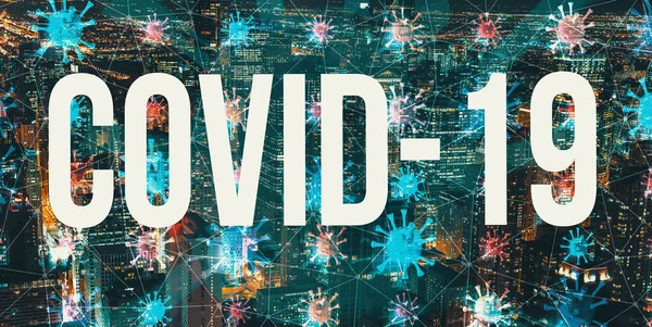 COVID-19 tema med natt stadsbild — Stockfoto