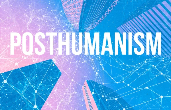 Thème posthumanisme avec motifs abstraits et gratte-ciel — Photo