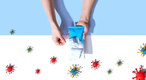 Toalhete higiénico com conceito de coronavírus — Fotografia de Stock